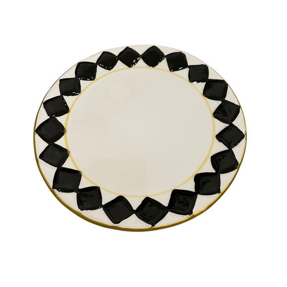 Almeria 8in Checkered Cake Stand Black White Ceramic MacKenzie Style Decor New - Picture 8 of 13